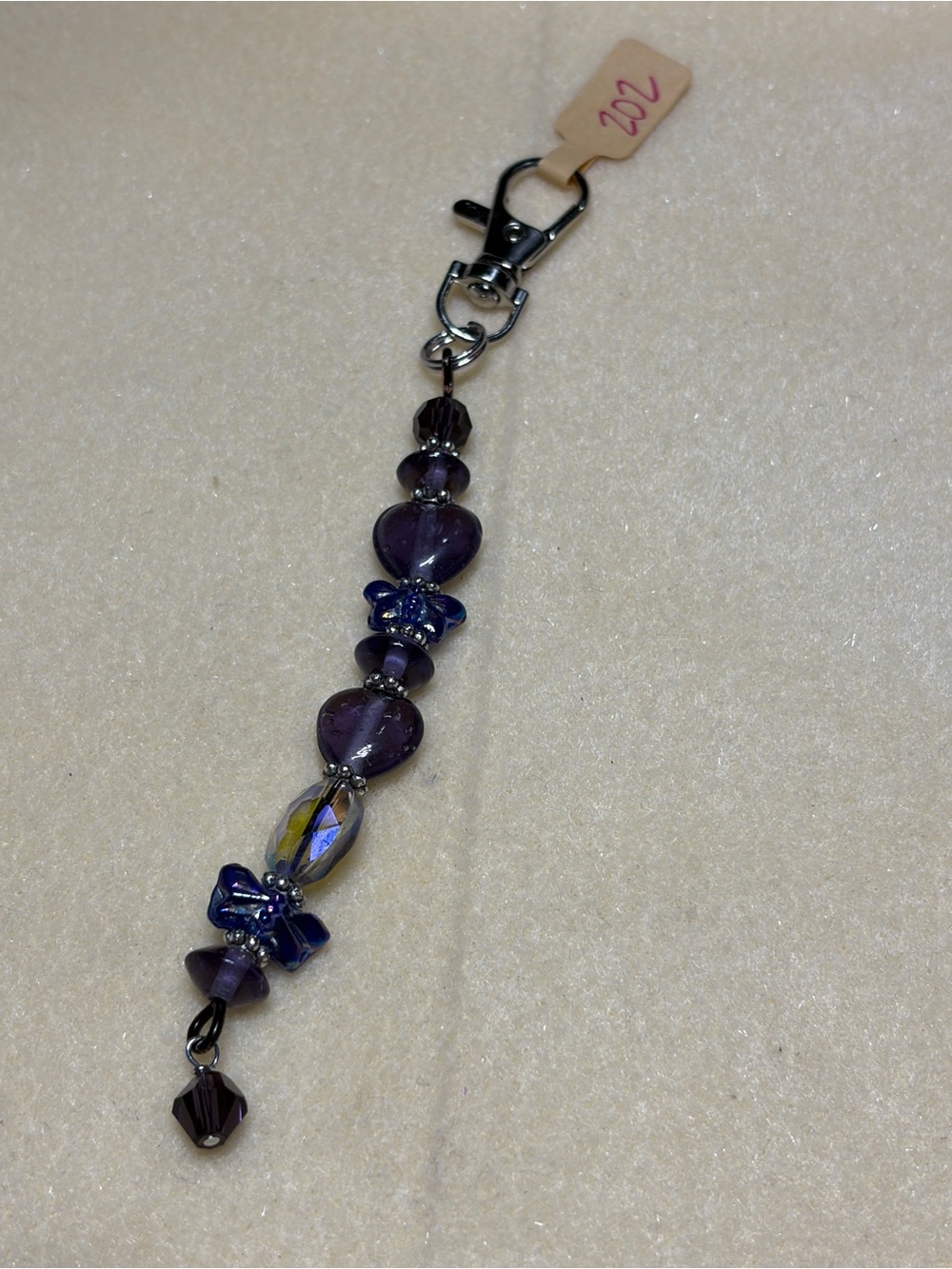 Purple Beaded Bag Charm Keychain  #202